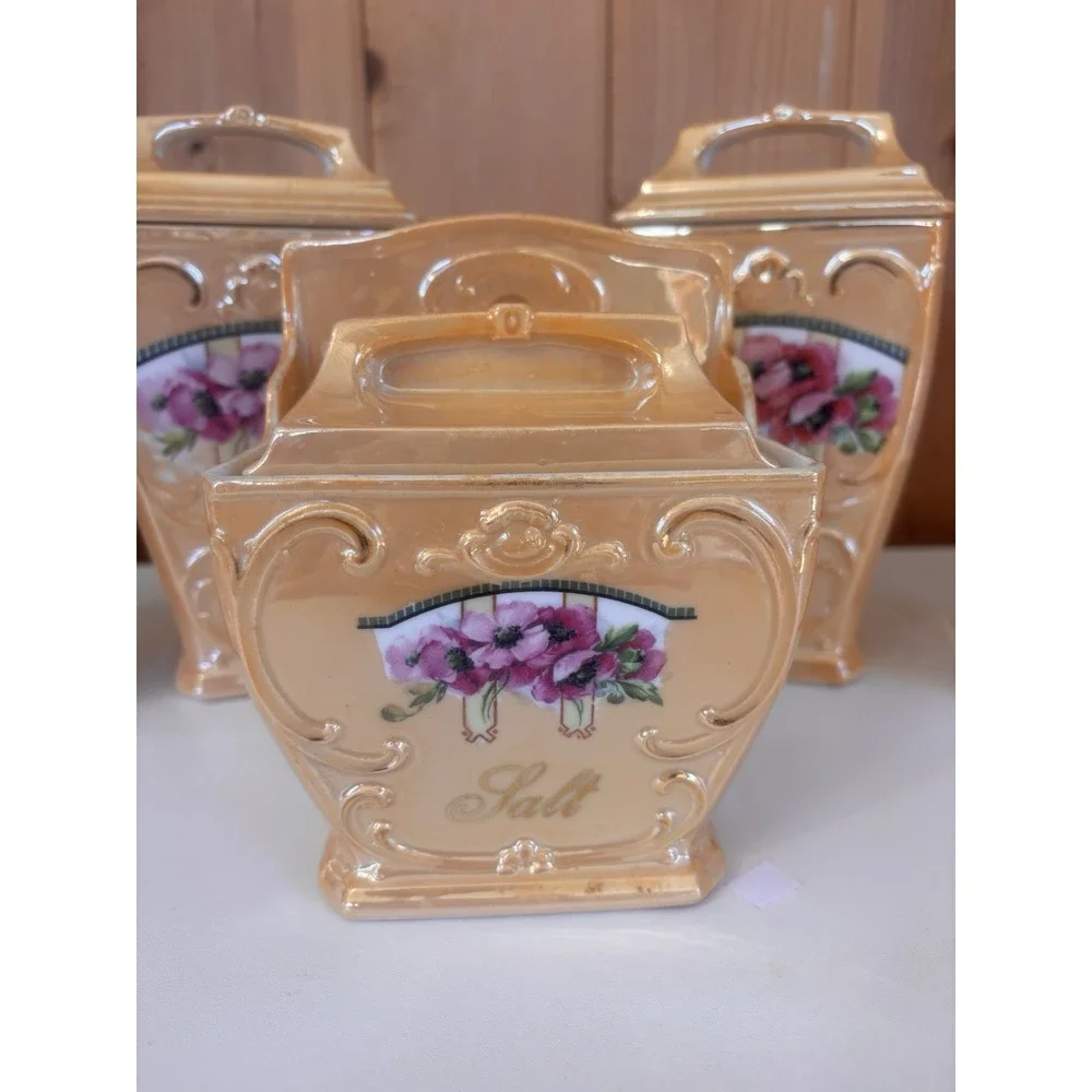 Vintage MEPOCO Germany Lusterware Canister Set Oatmeal Coffee Tea Sugar Salt